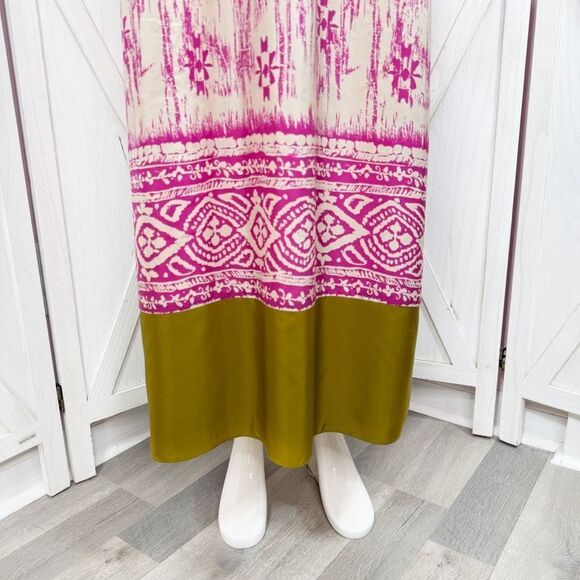 Loft Silk Ikat Tribal Print Maxi Dress Sundress Pink Cream Size 2 - Picture 8 of 15